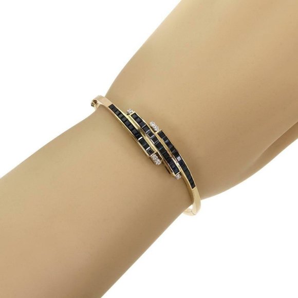 Vintage 3.12ct Sapphire & Diamond 14k YGold Bangle - Picture 2 of 4